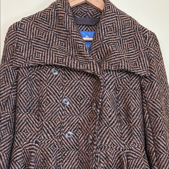 Free People Brown Metallic Patricia Pea Coat Chevron Tweed Peplum Ruffle Jacket - Picture 4 of 15